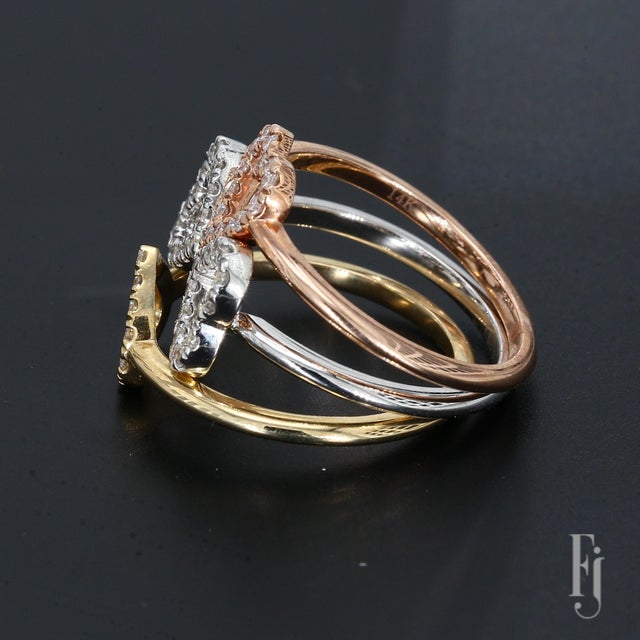14k Yellow, White, Rose Gold & Diamond Stackable Heart Rings - Size 6.5 For Sale - Image 4 of 4