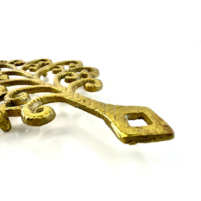 1960s Vintage Rustic Cast Brass Tree Trivet For Sale - Image 5 of 10