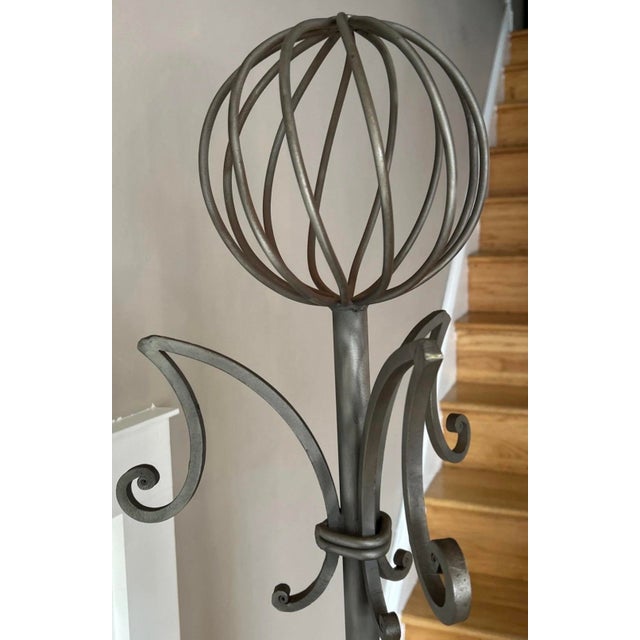 Wrought Iron Coat & Hat Rack Distinctive Spiral Globe Top Tripod Base Brutalist For Sale In Philadelphia - Image 6 of 12
