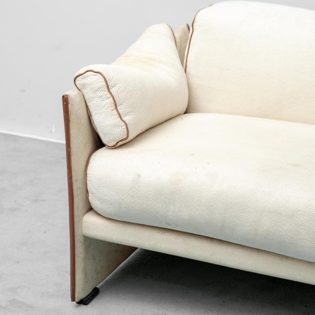 Vintage Beige and Brown Two-Seater Fabric Sofa, 1970s For Sale - Image 10 of 11