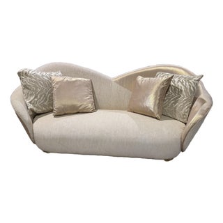 Michael Amini Beige and Gold Satin Sofa For Sale