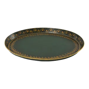 Vintage Handmade Green Handpainted Lace Metal Tray