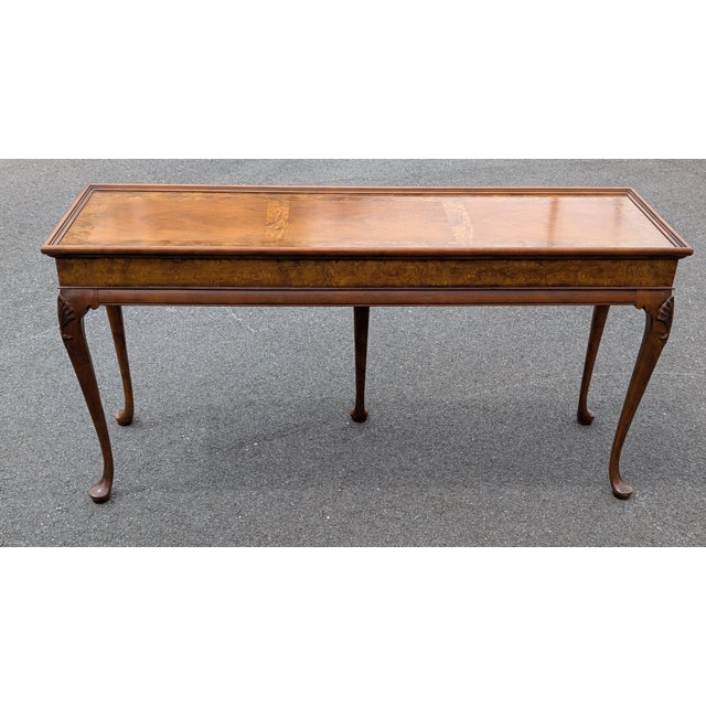 Mid 20th Century Burl Wood and Cherry Queen Anne Sofa/Console Table Attributed to Baker Furniture For Sale In Washington DC - Image 6 of 14