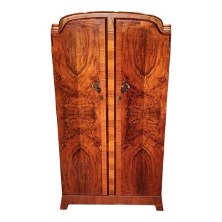 1920's Art Deco Flame Burl Walnut Gentlemans Wardrobe For Sale