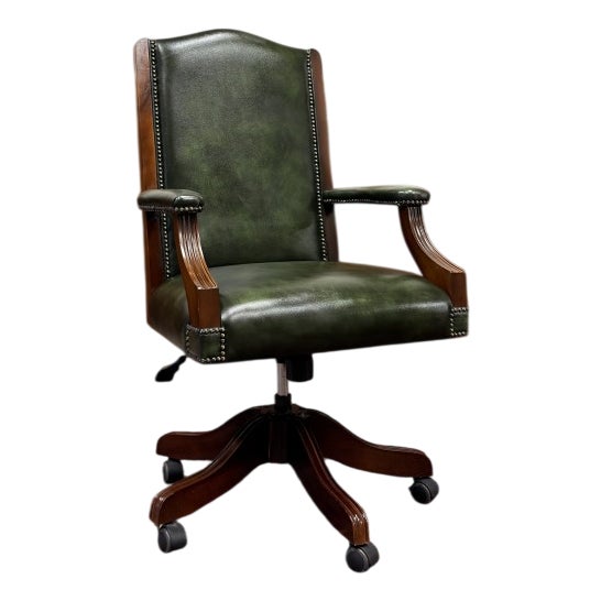 English Green Chesterfield Desk Chair For Sale