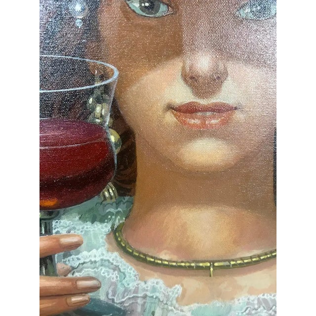 Textile Romantic Belle Époque Portrait of a Lady in Gilded Rococo Frame Print on Canvas 1990's For Sale - Image 7 of 18