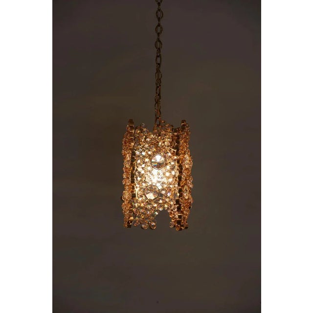 Metal Gilded Brass and Crystal Glass Encrusted Pendant Lamp from Palwa, 1970s For Sale - Image 7 of 11