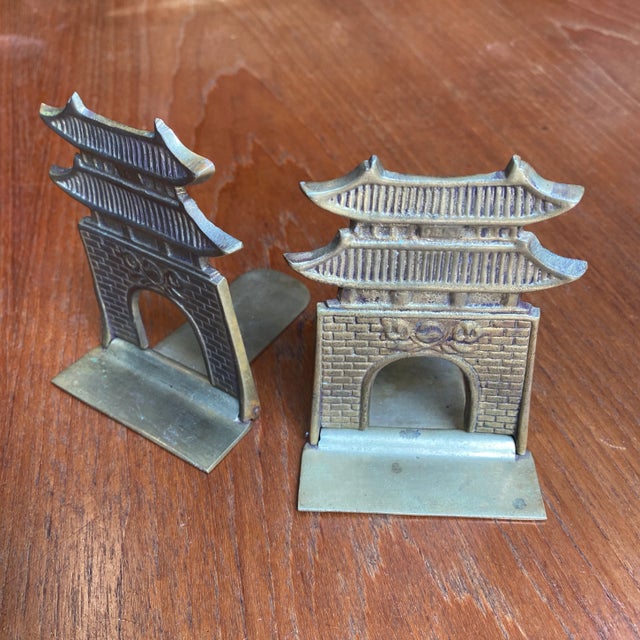 Chinese 1970s Vintage Pagoda Brass Bookends - a Pair For Sale - Image 3 of 6