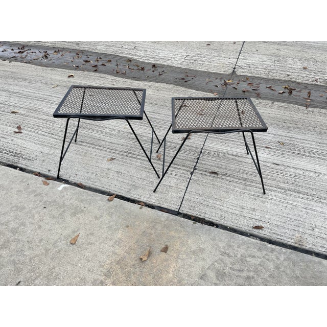 Mid-Century Modern Wrought Iron Stacking Side Table in the Style of Woodard - a Pair For Sale - Image 3 of 5