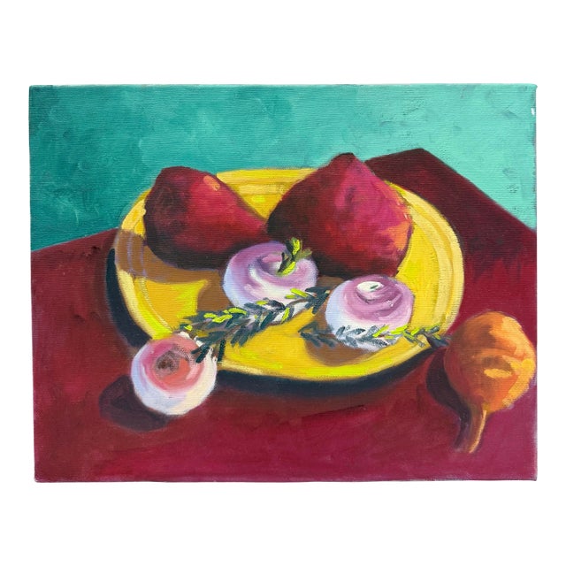 1990s Original Colorful Still Life Painting of Fruits & Vegetables For Sale