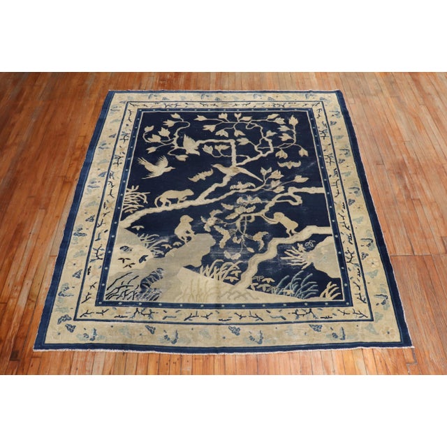 Late 19th Century 19th Century Zabihi Collection Monkey Pictorial Chinese Rug - 7' x 8'4" For Sale - Image 5 of 12