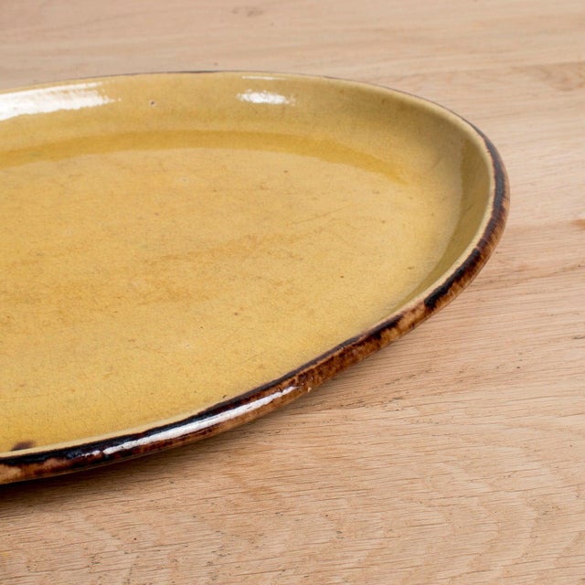 Large Vintage French Dieulefit Provencal Yellowware Glazed Oval Platter For Sale In Birmingham - Image 6 of 12