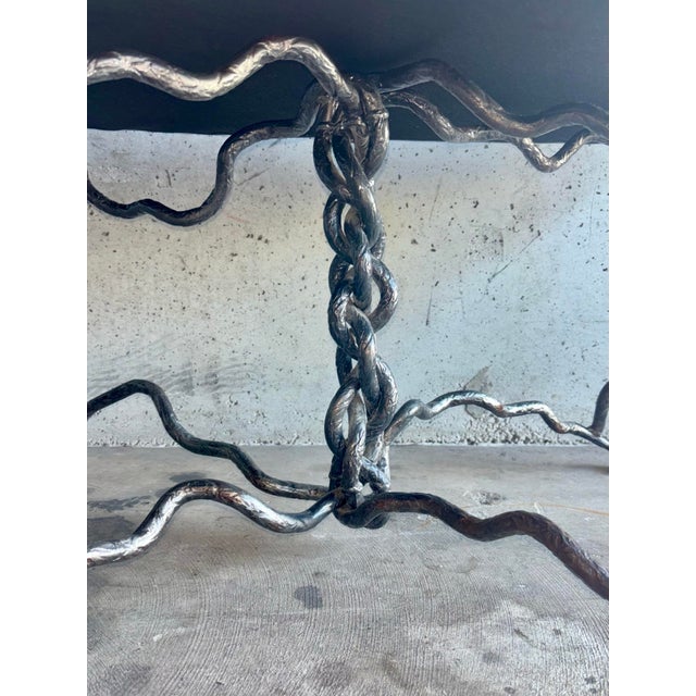 Metal Vintage Sculptural Forged Iron and Leather Bench in the Style of Giacometti For Sale - Image 7 of 7