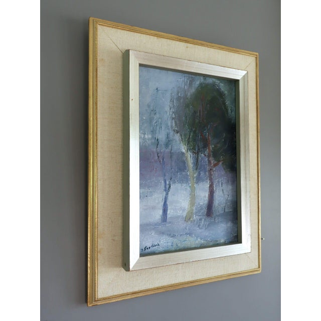 Mid-Century Modern 'Hushed Trees' Vintage Original Landscape Oil Painting, Framed For Sale - Image 4 of 12