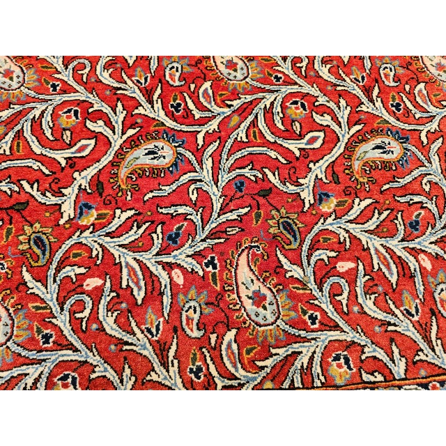 Vintage Persian Qum Area Rug, Hand-Knotted Wool, Allover Paisley & Vine Pattern, 5x7, Red & Ivory For Sale - Image 17 of 18