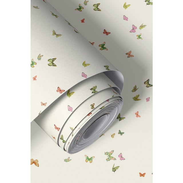 Chinoiserie Butterfly Grove Grasscloth Wallpaper by House Party | Vanilla Cream | 6 Yards For Sale - Image 3 of 8