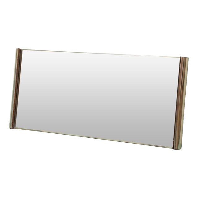 Larhge Rectangular Mirror with Brass and Suede Frame, 1970s For Sale