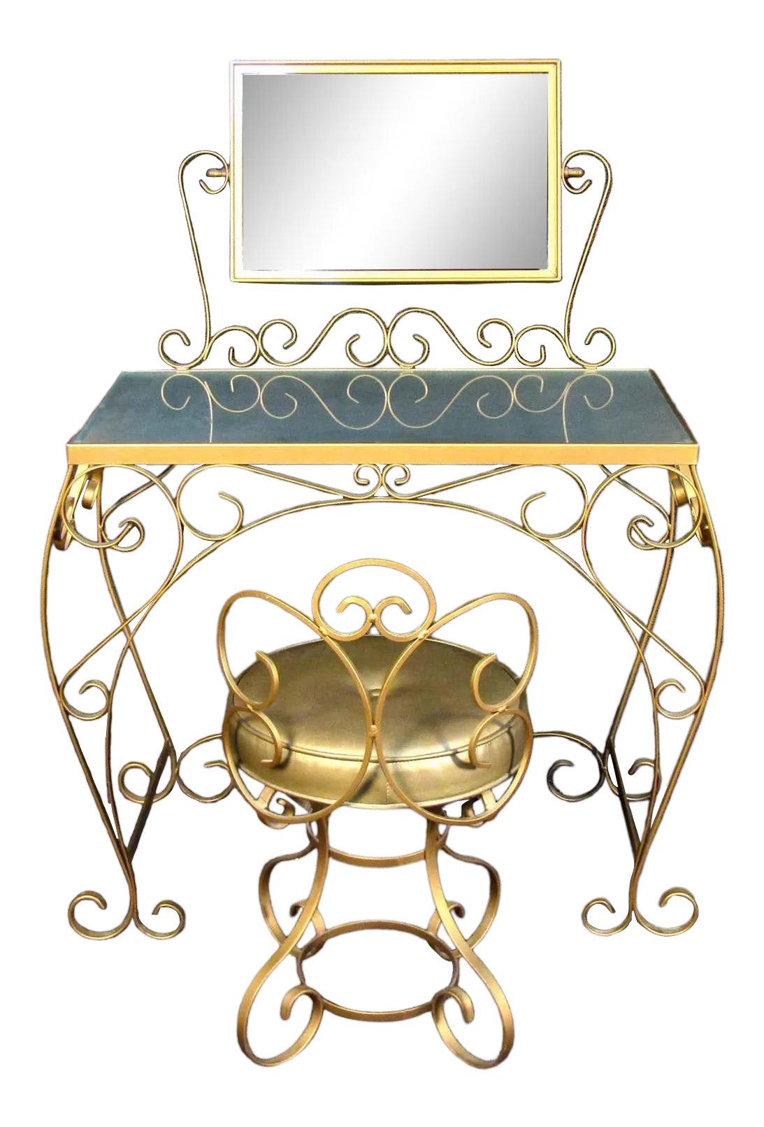 metal dressing table chair Vintage Mid Century Dressing Table Metal Table With Revolving Mirror and  Stool on Wheels