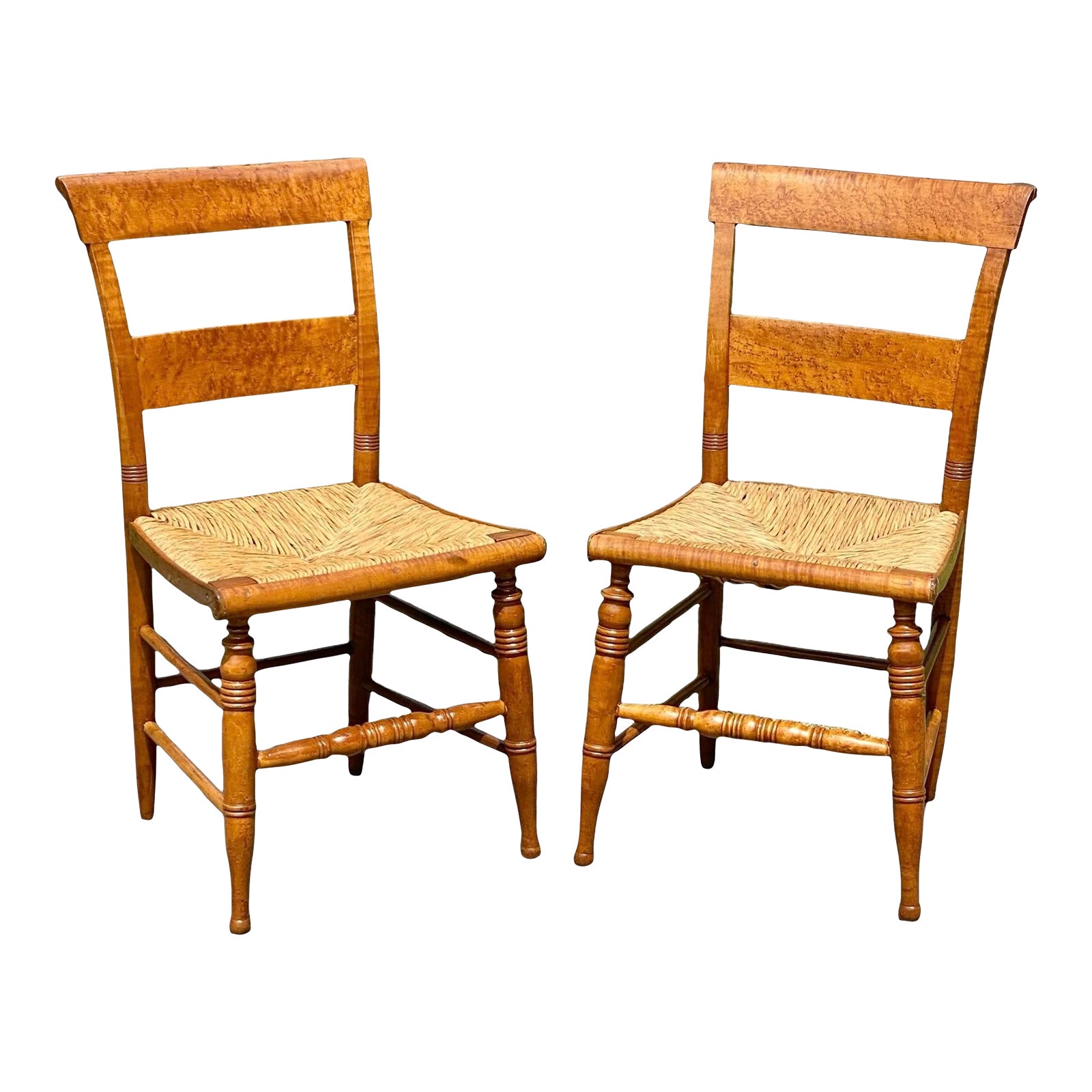 Early 19th Century Antique Pair of Sheraton Birdseye Maple Chairs With ...
