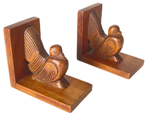 Art Deco Brown Birds Bookends in Wood, France, 1940s, Set of 2