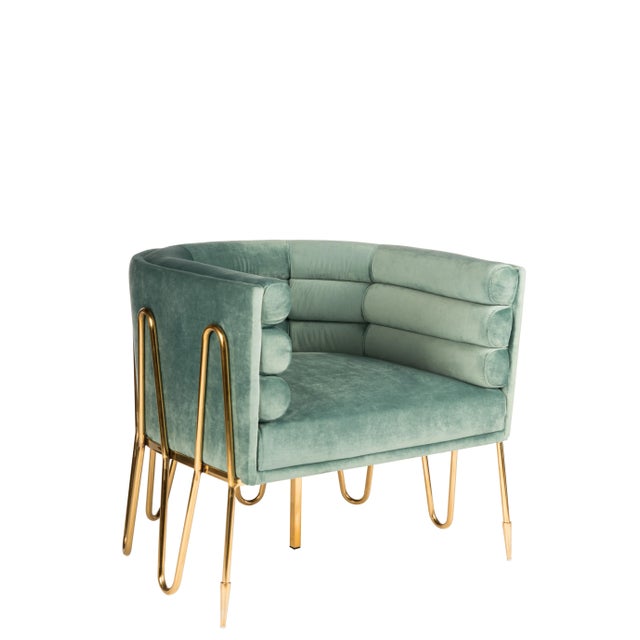 2020s Showroom Sample Alexa Gold Barrel Chair in Green and Gold For Sale - Image 5 of 7