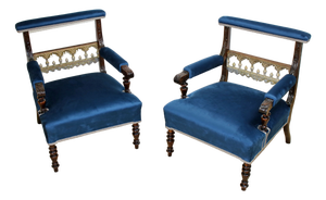 Set of Blue Armchairs, 1830s