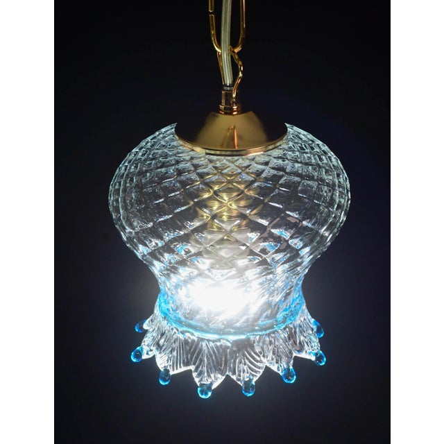 1970s Set of 3 Murano Blu Glass Pendant Light For Sale - Image 10 of 13