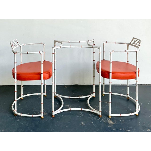 Vintage Faux Metal Bamboo Patio Hollywood Chairs and Table Set For Sale - Image 13 of 16