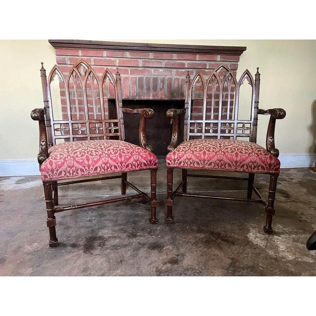 Vintage English Gothic Revival Armchairs- a Pair For Sale In Washington DC - Image 6 of 11