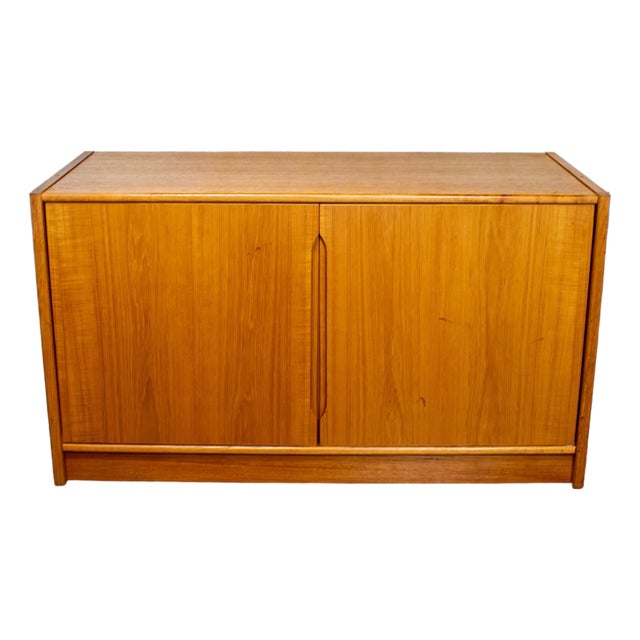 Mid to Late 20th Century Scandinavian Modern Low Teak Storage Cabinet Small Buffet or Credenza For Sale
