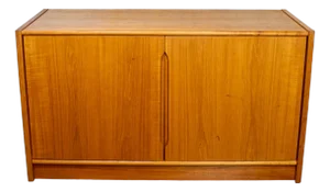 Mid to Late 20th Century Scandinavian Modern Low Teak Storage Cabinet Small Buffet or Credenza
