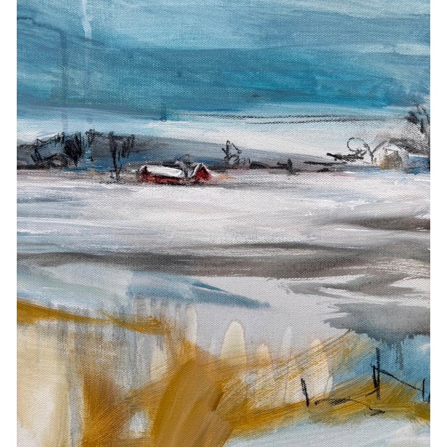 Nestled by Leigh Ann Van Fossan | Acrylic and charcoal on canvas of a rural landscape with a red barn For Sale