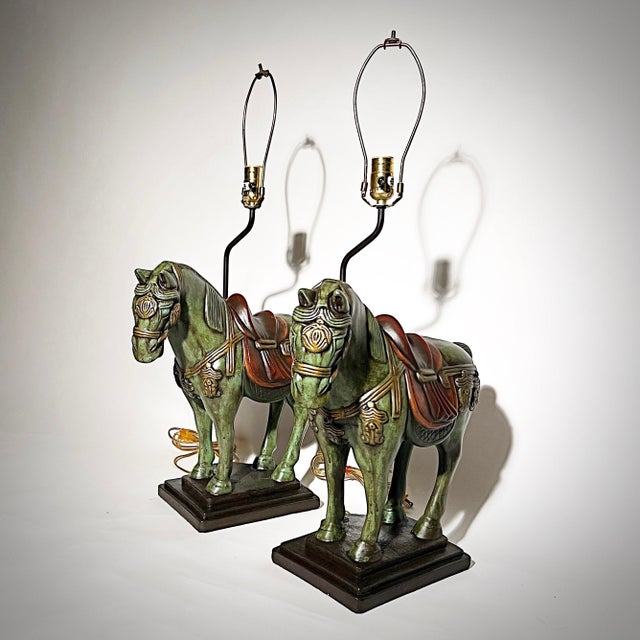Bring bold Mid-Century Modern charm into your space with this pair of Tang Dynasty–Style Horse Lamps. The sculptural horse...