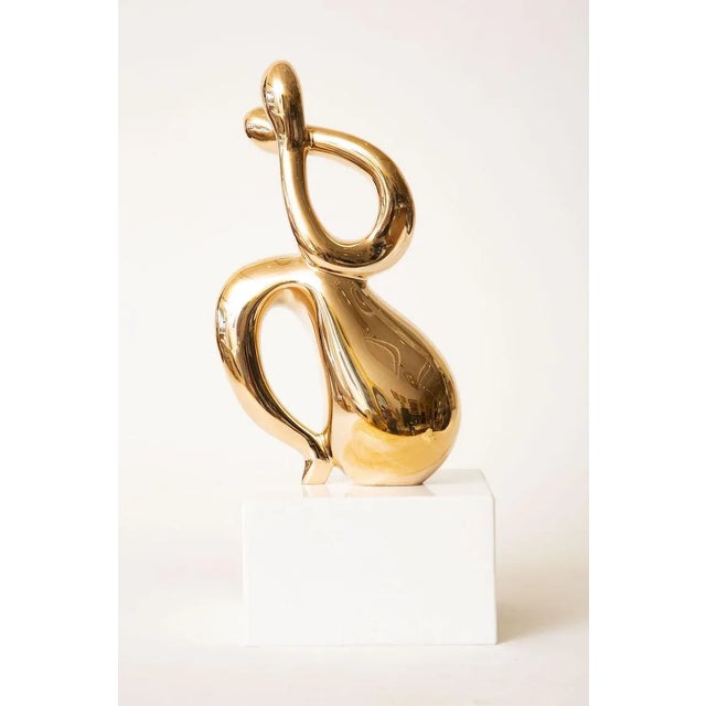 Bronze Vintage Bronze Intertwined Figurative Abstract Sculpture on White Marble Base, 1960's For Sale - Image 8 of 12