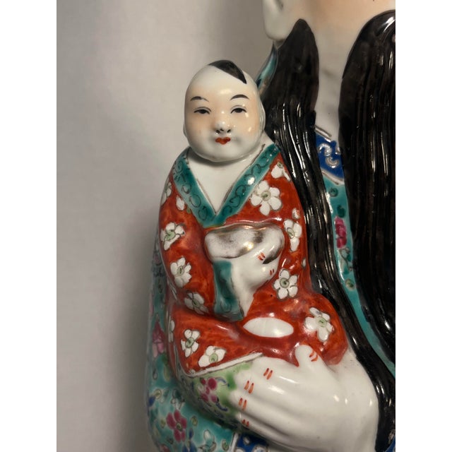 Late Qing/Early Republic Chinese Famille Verte Lu Xing Porcelain Figure W/ Child For Sale - Image 4 of 11