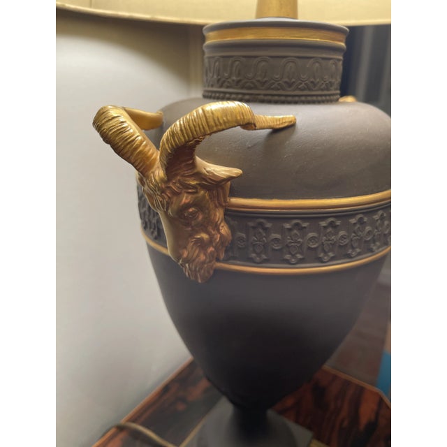 Neoclassical Basalt With Gilt Rams Heads Lamp For Sale - Image 6 of 6