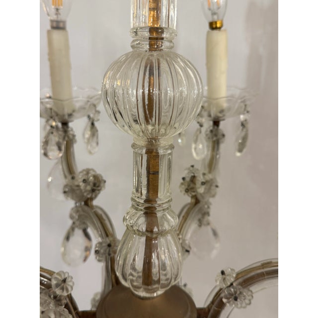 Vintage Six Light Glass + Crystal Chandelier For Sale - Image 11 of 12