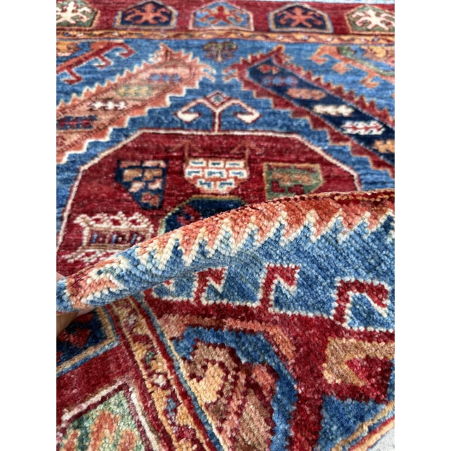 Textile Blue Afghan Kazak Rug, 2 X 3 For Sale - Image 7 of 11