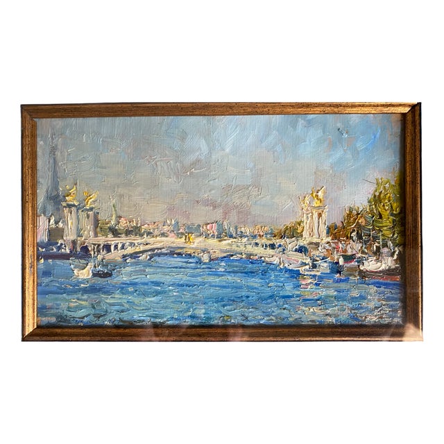 Mikhail Georgievich Abakumov, Panorama of the Seine and the Alexandre III Bridge, 2003, Oil on Cardboard, Framed For Sale