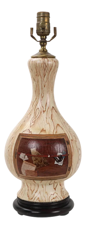 1980s Vintage Wooden Vase Lamp With Faux Wood Finish