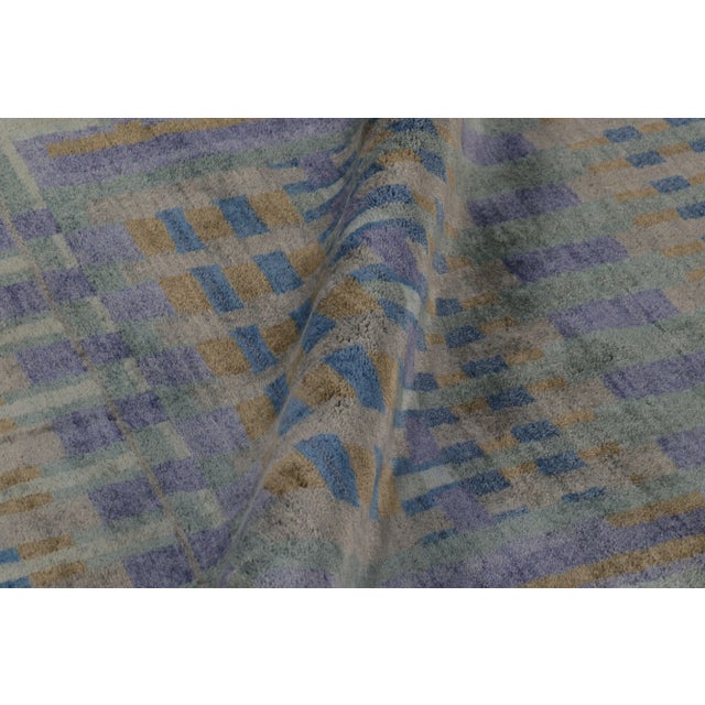 Textile Rug & Kilim’s Modern Abstract Rug in Indigo, Purple, and Gold Geometry For Sale - Image 7 of 8