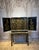 Exceptional English Chinoiserie Cabinet on Stand. Two Parts, the upper collectors cabinet of black lacquer with oriental...