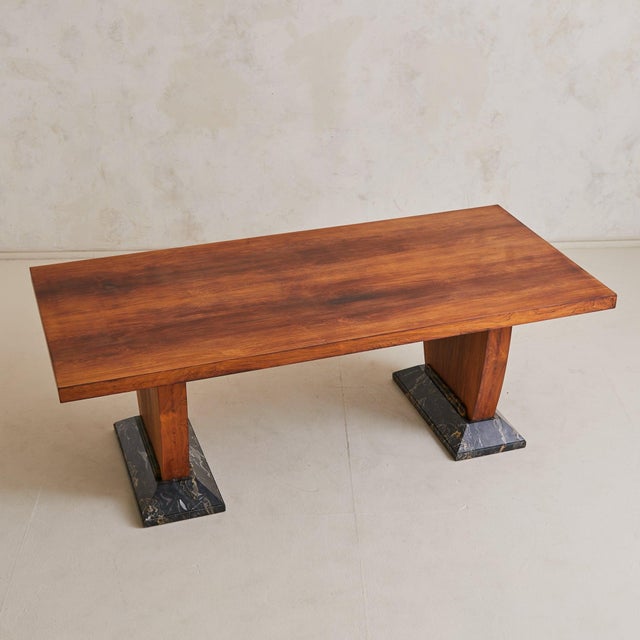 Wood French Art Deco Extendable Wood + Black Marble Dining Table or Desk, 1940s For Sale - Image 7 of 11