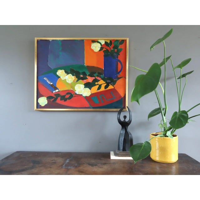 Mid-Century Modern Mid-Century Modern 'White Roses' Vintage Original Swedish Still Life Oil Painting by Swedish Artist Eric Elfvén (1921–2008), Framed For Sale - Image 3 of 12