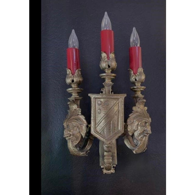 Metal Antique French Baroque Revival Gilt Figural Wall Sconces, Pair, C. 1900 For Sale - Image 7 of 7