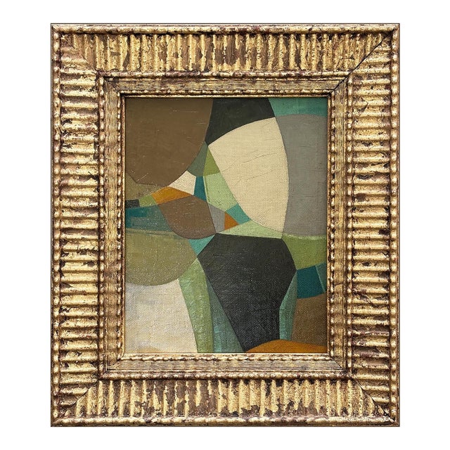 Contemporary Green and Brown Abstract Oil Painting in Vintage Frame For Sale