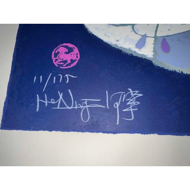 1980s 1980s "Fifteen Friends" Chinese Numbered Serigraph by He Neng 38x44 Unframed For Sale - Image 5 of 5