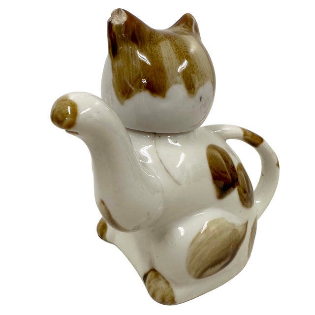 Antique White Early 20th Century Chinese Porcelain Cat Teapot With Marks on the Bottom For Sale - Image 8 of 13