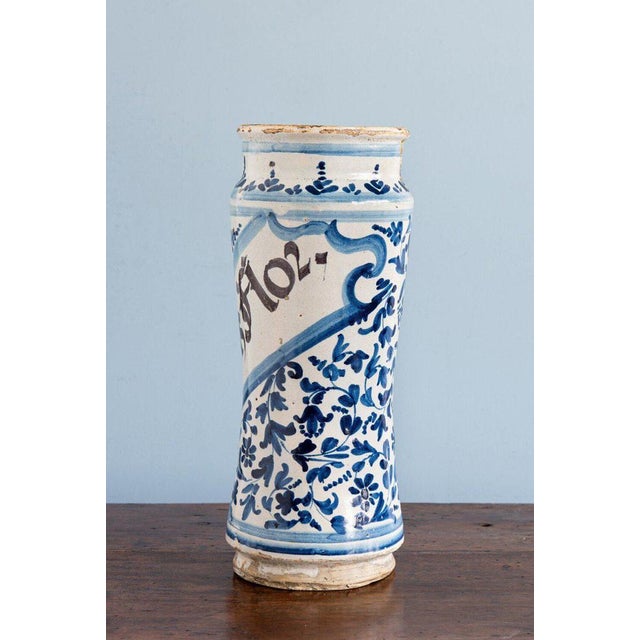 18th Century Spanish Blue & White Albarello Jar For Sale - Image 4 of 11