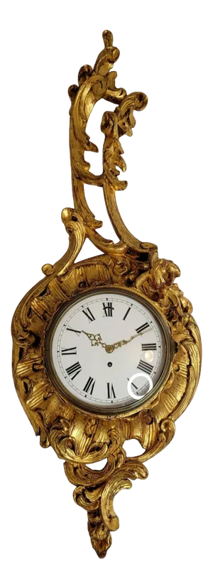 Large 19th Century French Louis XV Carved Giltwood Cartel Wall Clock